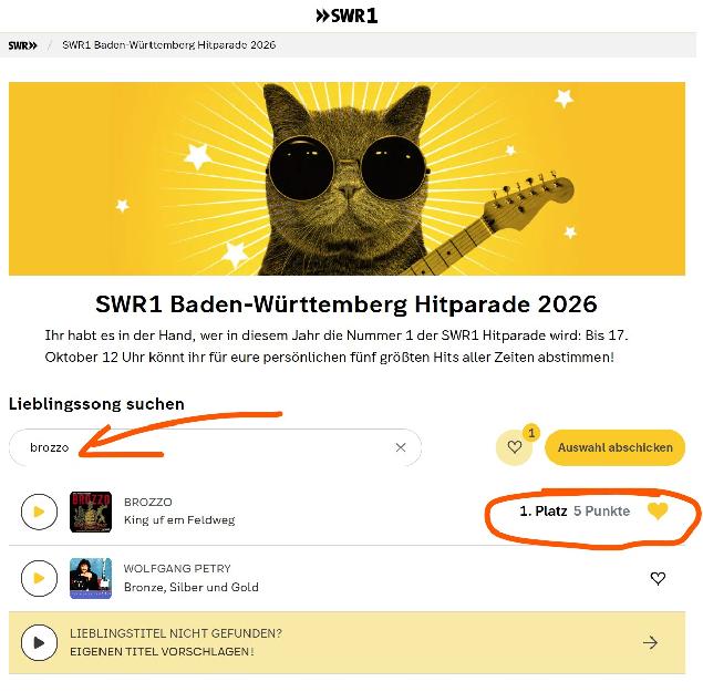 SWR1 Baden-W&uuml;rttemberg Hitparade 2026
